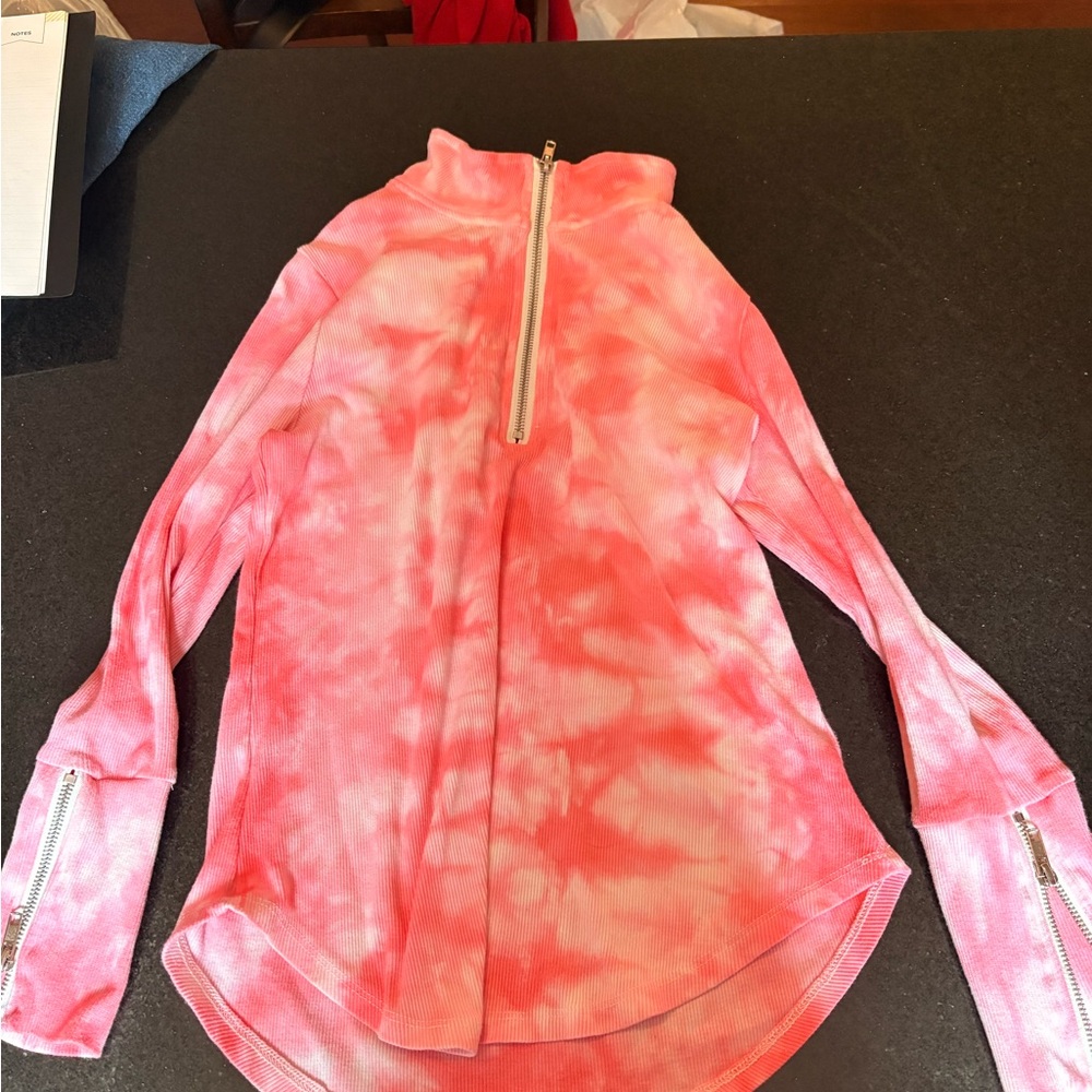 Coral Tie-Dye Women's Sweatshirt with Zipper